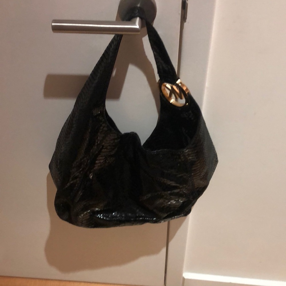 Michael Kors Black PVH shoulder bag w gold accent